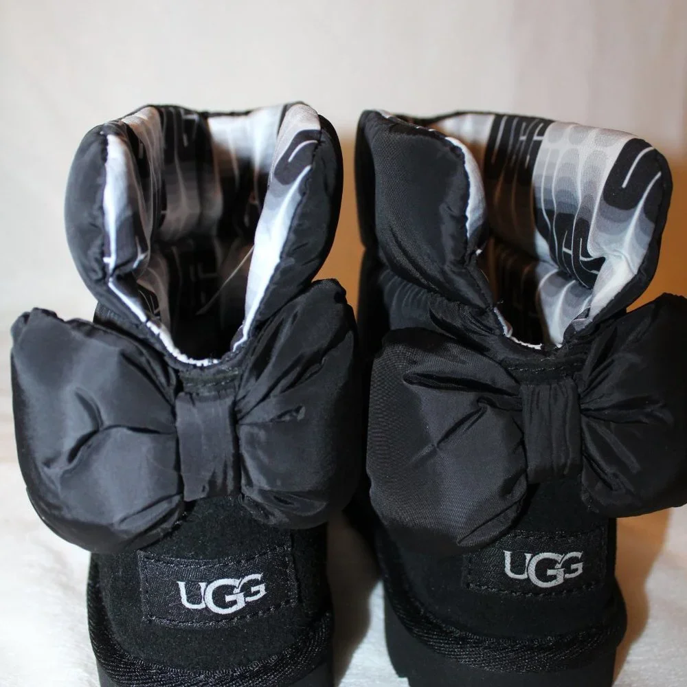 NIB UGG TODDLER BAILEY BOW SUEDE PUFFER WINTER SNOW‎ BOOTS BLACK